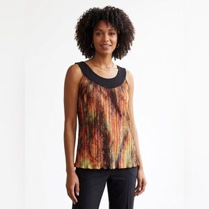 Ashley Jill Orange, Black and Green Pleated Tie-Dye Camisole